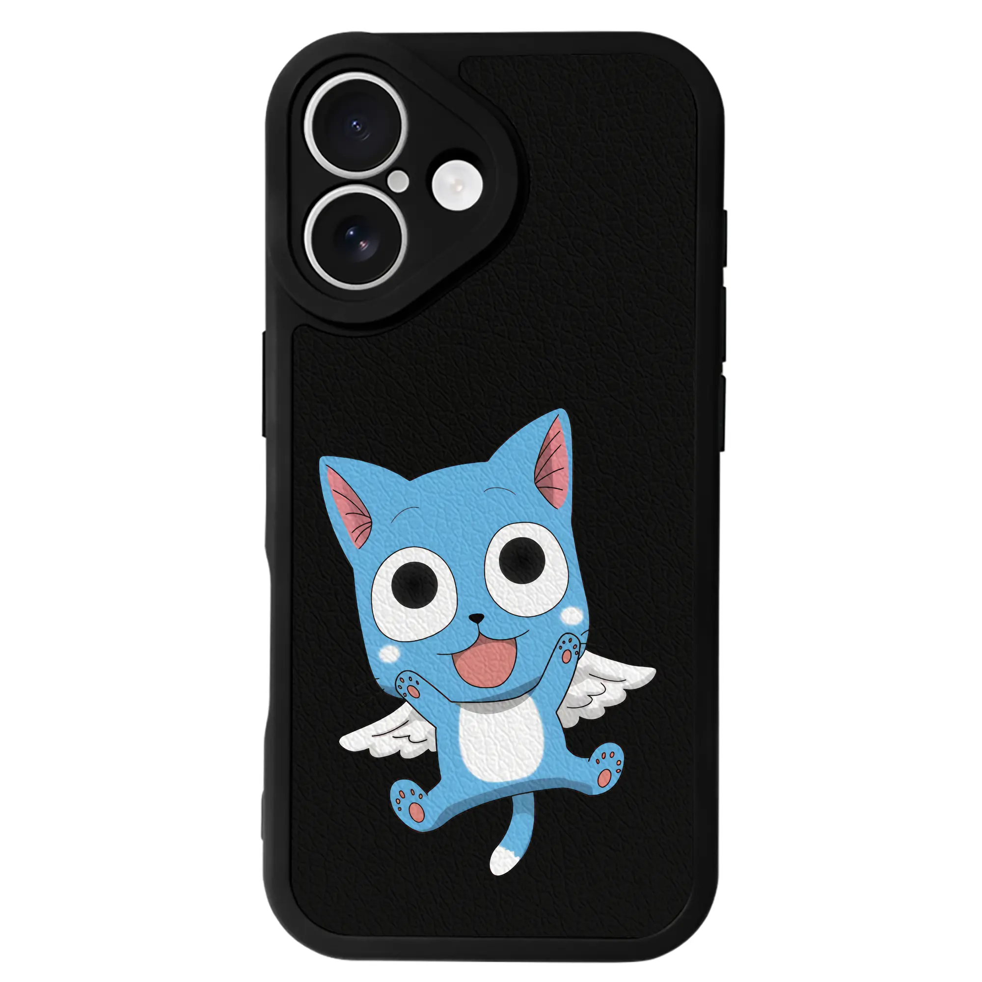 フェアリーテイル グッズ ハッピー - IPhone 16シリーズ対応 ・ シリコンスマホケース ・ レザー調 ・ 高精度フィット ・ 耐衝撃 ・ ワイヤレス充電対応 ・ 精密カット